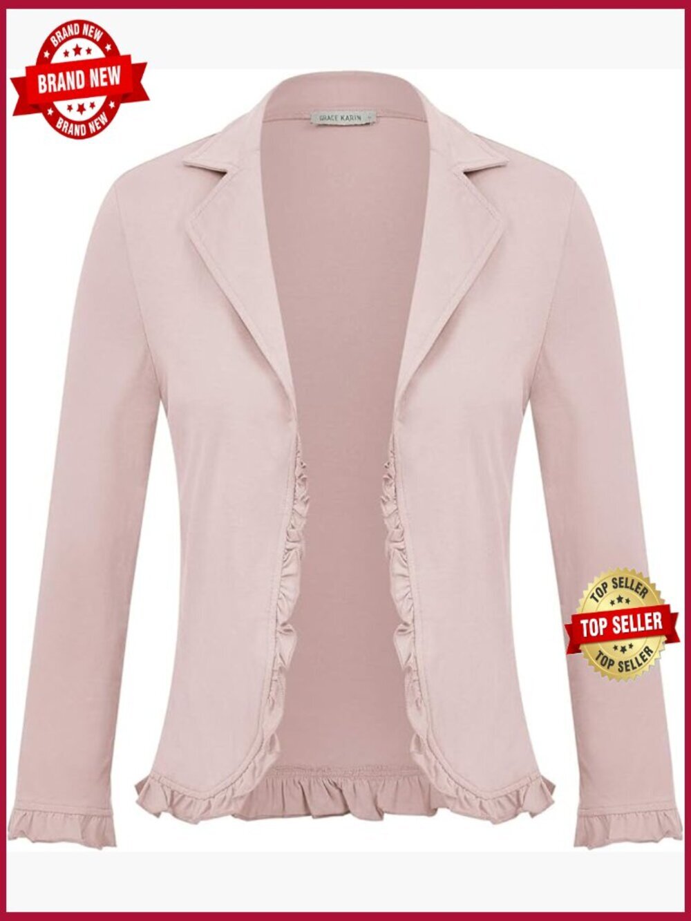 3/4 Sleeve Cropped Blazer Lightweight Open Front Cotton Cardigan Jacket